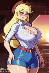 ai_generated anthro applejack_(mlp) charlie_hustle deep_cleavage furry huge_breasts my_little_pony slim_waist tagme thick_thighs wide_hips