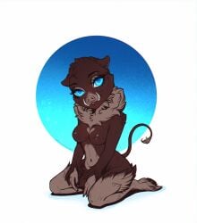 anthro blue_eyes breasts brown_body brown_fur brown_hair chibi female full-length_portrait fur hair hi_res hooves mammal neck_tuft pinup portrait pose road~abelgeym short_hair solo suid suina sus_(pig) tuft tusks wild_boar