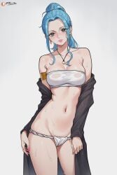 1girls ai_generated bare_legs bare_shoulders bare_thighs big_breasts blue_eyes blue_hair blush bra clothed clothing color female female_focus female_only hi_res large_breasts light-skinned_female light_skin long_hair looking_at_viewer nefertari_vivi one_piece panties prixmal shounen_jump solo solo_female sweat tagme thick_thighs underwear