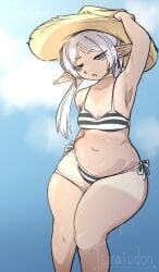 1female 1girls armpit armpits beach belly belly_button belly_overhang bikini chubby chubby_female elf elf_ears elf_female elf_girl female frieren frieren_beyond_journey's_end huge_thighs outdoors outside small_breasts solo solo_female solo_focus sweat sweating tan_skin thick_thighs tsuraiudon wet wet_body wet_skin wide_hips