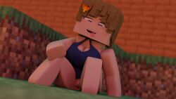 1girls 3d blender blender_cycles bottomless_female brown_hair enigma_zxc female female_only horny human minecraft original_character shaved_crotch solo spread_legs tongue tongue_out toony topwear vagina