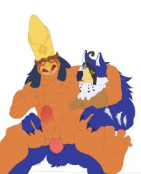 2020 2boys abs anal anal_sex anthro arm_over_shoulder avian balls beak blue_body blue_feathers bodily_fluids brown_eyebrows crown cum deity digital_drawing_(artwork) digital_media_(artwork) duo egyptian_mythology erection eyebrows feathers feet foreskin gay genital_fluids genitals hair hands_on_legs hands_on_thighs headgear headgear_only hi_res horus horus_(the_cluefinders) horus_(tokyo_afterschool_summoners) humanoid_genitalia k_hunnicutt lifewonders male male/male male_only male_penetrated male_penetrating male_penetrating_male middle_eastern_mythology multiple_boys muscular muscular_anthro muscular_male mythology nipple_fetish nipple_pinch nipple_play nipples nude on_bottom on_lap on_top pecs penetration penis pinch public_domain reverse_cowgirl_position sex sitting_on_lap tokyo_afterschool_summoners tongue tongue_out white_body white_feathers yaoi