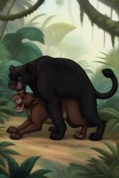 ai_generated arched_back bagheera bagheera_(jungle_book) black_fur black_panther disney doggy_style dominant_male feline female_penetrated feral feral_on_feral feral_only feral_penetrated feral_penetrating feral_penetrating_feral implied_penetration looking_pleasured male/female male_penetrating male_penetrating_female mounted mounted_from_behind mounting open_mouth panther pantherine penetration penile_penetration smaller_female straight submissive_female the_jungle_book