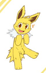 2014 3_toes anthro balls eeveelution fur jolteon looking_at_viewer male male_only nintendo oob open_mouth orange_eyes penis pokémon pokémon_(species) sharp_teeth solo teeth toes video_games