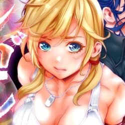 big_breasts blonde_hair blue_eyes color colored female female_focus female_only hair_tie ingoshima low_twintails manga manga_page medium_hair necklace tank_top