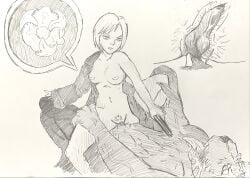 1girls 1monster anthro anthro_penetrating aya_brea blonde_female blonde_hair breasts canine canine_penis cowgirl_position cross_section dogman female female_on_top femdom gun hands_on_hips jacket knot knotted_penis knotting lewdkitzu long_sleeves male monochrome muscles navel nipples ovum parasite_eve penetration penis pussy sex short_hair sketch spread_legs vaginal_penetration x-ray