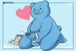 2024 anthro ass balls bear beary_(rhythm_heaven) belly bodily_fluids dessert digital_drawing_(artwork) digital_media_(artwork) doughnut erection food genital_fluids genitals humanoid_genitalia humanoid_penis looking_pleasured male mammal nude overweight overweight_male penetration penis rhythm_heaven simple_background smile solo spunkerart tail tears tears_of_pleasure