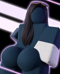 3d adult_female back_view big_ass black_and_white black_body black_hair efangotu female glasses_on_head hand_on_butt no_face roblox rule_63 self_upload youtuber