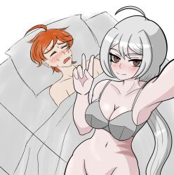 after_sex blush brown_eyes closed_eyes danganronpa danganronpa_another fanganronpa female green_eyes looking_at_viewer maeda_yuki orange_hair peace_sign raken sdra2 sora_(super_danganronpa_another_2) super_danganronpa_another_2 underwear