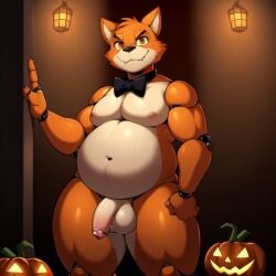 ai_generated animatronic anthro chubby classic_george_(jolly2) domestic_cat fazbear_fanverse felid feline fnaf frosting.ai furry furry_male furry_only george_(jolly) halloween jack-o'-lantern jolly_(game) jolly_2 male male_only naked_male no_humans nude_male orange_fur penis solo sugar1989