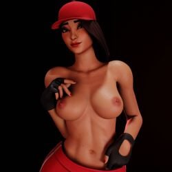 big_breasts blush breasts female female_only fingerless_gloves fortnite hand_in_pants hand_on_breast hat looking_towards_viewer nitrofx9 pants partially_clothed partially_clothed_female ruby_(fortnite) shiny shiny_skin solo solo_female topless topless_female