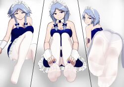 ass breasts cleavage feet female izayoi_sakuya maid originxyz pantyhose sakuya_izayoi tagme touhou underwear white_hair