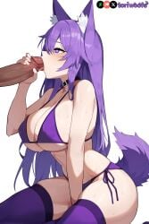 1boy 1girls ai_generated big_breasts bikini blowjob breasts cock collar curvy cute dark-skinned_male dog_ears dog_girl doggirl fellatio female female_focus highres hips huge_boobs huge_breasts kemonomimi light_skin light_skinned_female long_hair patreon_username penis petgirl petite purple_ears purple_eyes purple_hair purple_tail thick_thighs thighhighs thighs tori toriwoofs watermark wavy_hair white_skin white_skinned_female wide_hips wolf_ears