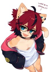 anthro catgirl furry jacket loose_clothes loose_shirt no_bra red_hair smile yoaka