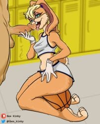 basketball blowjob gloves handjob lola_bunny looking_at_viewer looking_back space_jam split_mouth uniform