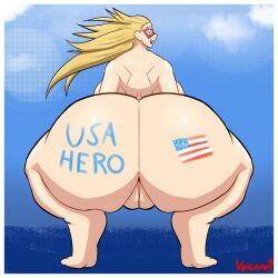 1girls american_flag ass ass_focus barefoot big_ass boku_no_hero_academia cathleen_bate completely_nude completely_nude_female female female_only full_body huge_ass my_hero_academia naked naked_female nude nude_female pussy solo solo_female squatting star_and_stripe_(my_hero_academia) tagme thick_thighs vaionnet writing_on_ass