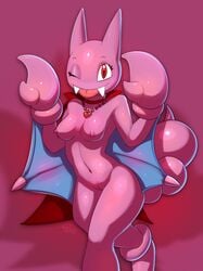 2014 anthro anthrofied breasts cape elpatrixf female gligar necklace nintendo nipples nude pokemon pussy solo tongue tongue_out video_games wings