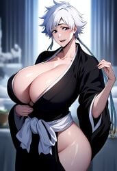 1girls ai_due ai_generated alternate_breast_size alternate_costume bangs bare_shoulders big_breasts bleach blush breasts bush cleavage cleavage_overflow clothing collarbone cowboy_shot curvy earrings embarrassed eyelashes female female_focus female_only frills frown gigantic_breasts grey_eyes hakama hakama_skirt highres hips huge_breasts human jewelry kimono kotetsu_isane large_breasts looking_at_viewer messy_hair nai_diffusion no_bra no_panties pinup plant revealing_clothes sash shiny_skin short_hair short_hair_with_long_locks shy silver_hair skimpy solo solo_female stable_diffusion thick_thighs thighs upper_body voluptuous wide_hips wide_sleeves