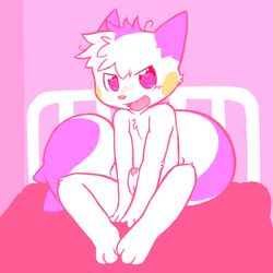 1boy 2014 3_toes anthro bed big_tail blush erection fur heart looking_at_viewer male male_only nintendo oob open_mouth pachirisu penis pokemon sitting solo toes video_games