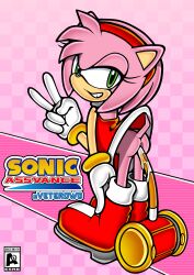 absurd_res accurate_art_style amy_rose anal anal_masturbation anal_sex anthro ass bodily_fluids boots bottomless bracelet clothed clothing digital_media_(artwork) eulipotyphlan female footwear fur genital_fluids genitals gesture gloves green_eyes hair hand_gesture handwear hedgehog hi_res improvised_sex_toy jewelry looking_at_viewer mammal masturbation object_in_ass on_model penetration pink_body pink_fur pink_hair sega simple_background smile smirk solo sonic_the_hedgehog_(series) tail text v_sign vetero