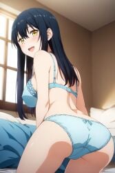 (・_・)mike (・_・)ミケ 1female 1girls ai_generated bangs bed bedroom big_breasts black_hair bra breasts commentary_request english_commentary female female_only hd hi_res high_resolution highres light-skinned_female light_skin long_hair looking_at_viewer mieruko-chan panties solo solo_female tagme yellow_eyes yotsuya_miko