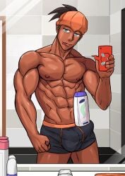 bara big_bulge bulge destor777 erection_under_clothes male male_nipples male_only muscular_male nintendo nipples penis_outline pokemon pokemon_ss raihan_(pokemon) underwear