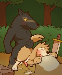 2014 anal anal_sex anthro blush canine cum cum_inside duo erection fur gay kobold_archer_(ragnarok_online) kobold_leader_(ragnarok_online) mabit male mammal nude open_mouth penetration penis ragnarok_online sex size_difference video_games wolf