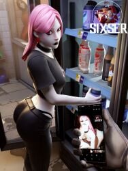 black_lipstick fortnite fortnite:_battle_royale haze_(fortnite) pale_skin pink_hair red_eyes sixser thick_ass