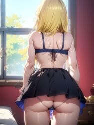 1female 1girls ai_generated alice_lendrott ass back_view blonde_hair blonde_hair_female bra commentary_request english_commentary female_only hi_res highres light-skinned_female light_skin long_hair panties rear_view shinigami_bocchan_to_kuro_maid skirt solo solo_female very_high_resolution