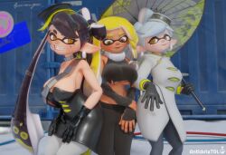 3d 3d_(artwork) 3girls antidotetrl ass_to_ass big_ass big_breasts boob_window callie_(splatoon) casual casual_nudity clothed female female_only marie_(splatoon) marie_(wo262) new_agent_3_(splatoon) nintendo no_bra rubbing_ass sideass splatoon splatoon_3 teasing underass