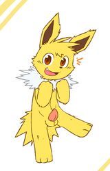 2014 3_toes anthro balls eeveelution erection fur jolteon looking_at_viewer male male_only nintendo oob open_mouth orange_eyes penis pink_penis pokemon pokemon_(species) sharp_teeth solo teeth toes video_games