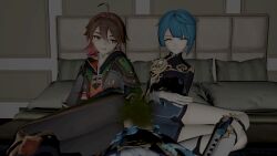2doms1sub 3boys 3males blue_hair brown_hair chongyun_(genshin_impact) fart fart_cloud fart_fetish farting farting_in_face farting_on_face farts fetish gaming_(genshin_impact) gay gay_domination gay_male genshin_impact male smile smiling source_filmmaker sticking_out_tongue sticking_tongue_out threesome xingqiu_(genshin_impact) yaoi