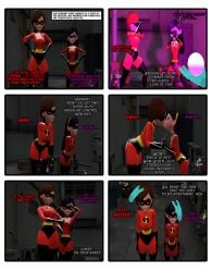 2girls bodysuit brainwashing defeated_heroine elastigirl english_text female female_focus helen_parr human humiliation hypnosis koikatsu latinkaixa lesbian_kiss mind_control mother_and_daughter multiple_girls superheroine text the_incredibles violet_parr