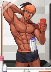 bara big_bulge bulge destor777 erection_under_clothes male male_nipples male_only muscular_male nintendo nipples penis_outline pokemon pokemon_ss raihan_(pokemon) underwear