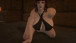 3d artist_request big_breasts final_fantasy final_fantasy_xiv huge_breasts larger_female lipstick makeup makeup_running pale_skinned_female purple_eyes red_hair roegadyn runny_makeup thick