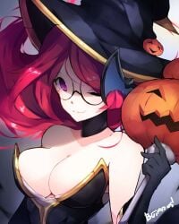 big_breasts butaros clothed janna_windforce league_of_legends pink_hair purple_eyes witch_hat