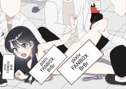 black_eyes black_hair brbr censored clothed_male_nude_female coca-cola coke_and_mentos coke_bottle cola_bottle faceless_male fully_clothed gangbang glass_bottle hair_grab korean_text lee_haeri leg_grab light_skin mentos naked_female on_floor the_end_of_unrequited_love tile_floor wrist_grab