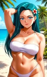 1girls ai_generated anime attractive beach beautiful_females big_breasts blue_eyes breasts busty civitai clouds curvy_female dark_green_hair earrings fantasy female hand_behind_head horizon hot kiyone_makibi looking_at_viewer midriff navel palm_tree pearl_earrings plants sand sea sexy smiling_at_viewer solider stable_diffusion standing tenchi_muyo! thick_thighs toongenai trees white_bikini