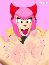 1girls barefoot brawl_stars feet foot_fetish foot_focus foot_play giantess itarka macrophilia melodie_(brawl_stars) size_difference smelly_feet sole_female soles sweaty_feet