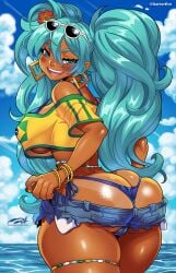 1girls ass ass_cleavage beads big_ass big_breasts big_thighs bikini blue_eyes blue_hair blush brazil brazilian brazilian_female brazilian_flag brazilian_miku breasts butt cleavage cyan_eyes cyan_hair dark-skinned_female dark_skin darkereve earrings female female_only flower_in_hair gigantic_thighs hatsune_miku hi_res huge_ass huge_breasts huge_thighs jean_shorts latin_american_hatsune_miku_(meme) long_hair looking_at_viewer looking_back looking_back_at_viewer minishorts shirt shorts smiling smiling_at_viewer solo sunglasses_on_head t-shirt tagme tan tan_body thick_ass thick_hips thick_thighs thighs thong thunder_thighs twintails two_tone_hair vocaloid waist_beads wide_hips yellow_shirt