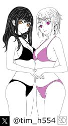 2girls bad_drawing bikini black_bikini black_hair chainsaw_man digital_media_(artwork) fami_(chainsaw_man) mitaka_asa pink_eyes tagme tim_heyderich yoru_(chainsaw_man)