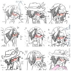 2boys ahe_gao ahegao black_and_white boothill_(honkai:_star_rail) cowboy drooling expression_sheet expressions eyes_rolling_back gay honkai:_star_rail honkai_(series) male_only maomwaaa moaning moaning_in_pleasure robot smiling sunday_(honkai:_star_rail) tagme yaoi