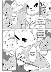 :3 ambiguous_gender azuma_minatsu comic eeveelution feral jolteon kemono licking nintendo pokémon_(species) pokemon text tongue tongue_out vaporeon video_games