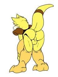 abra anus ass backsack balls closed_eyes fur furry fuzzy hopelesshighschool male male_only nintendo plain_background pokemon presenting presenting_hindquarters raised_tail rear_view solo thick_tail tuft video_games white_background