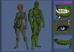 barefoot fangs feet female green huge_cock male model_sheet muscles muscular_female nipple_piercing orc orc_female orc_male penis piercing renezuo smile