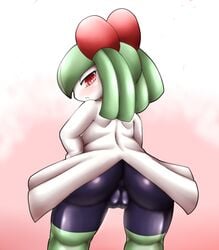 anus ass bike_shorts blush cameltoe clothing female kirlia looking_at_viewer nintendo pokemon pokemon_(species) pussy seigen shiny solo spats video_games