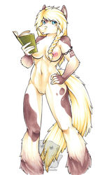 anthro book breasts equine female fur furry horse looking_at_viewer mammal nude psychoseby pussy solo standing watermark