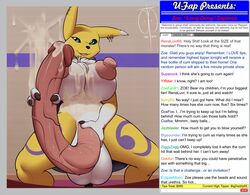 1futa 2014 anthro balls bandai big_balls big_breasts big_nipples black_sclera blue_eyes breasts canine chest_tuft claws cum digimon ear_piercing english_text fox freckles_(artist) fur futa_only futanari hyper hyper_balls hyper_penis intersex long_penis mammal masturbation nipple_piercing nipples noodledick open_mouth orgasm penis piercing renamon solo solo_futa text tuft webcam white_fur yellow_fur zoe_(anjuneko)