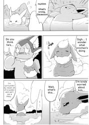 ambiguous_gender azuma_minatsu comic eeveelution feral flareon glaceon kemono nintendo o_o onsen pokémon_(species) pokemon smile text vaporeon video_games