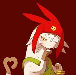 :3 betelgeusian blush bracelet cum feline fur hat heart jewelry male male_only mammal meow_(space_dandy) moffuriini_(artist) one_eye_closed plain_background solo space_dandy tan_fur whiskers yellow_eyes